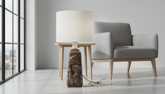 Willi Fischer Stoneware Table Lamp – Swedish Studio Pottery 1960s with authentic vintage charm in a modern Scandinavian setting.