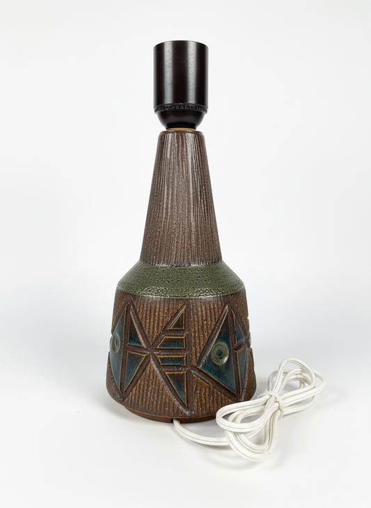Brutalist Ceramic Table Lamp Base – Geometric Relief, Mid-Century Studio Pottery, authentic vintage, timeless charm