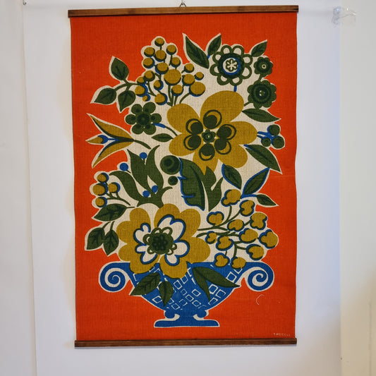 Vintage Berit Thorell Wall Hanging - Mid Century Modern Swedish Textile Art - Large Orange Floral Wall Scroll - Retro Scandinavian Fiber Art authentic vintage, timeless charm