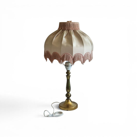 Brass Table Lamp, Pleated Silk Fringe Shade, Hollywood Regency Style, Swedish Vintage 1960s __etsy:8195074929