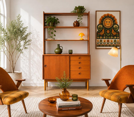 Scandinavian Mid-Century Modern Bookcase Cabinet – Solid Wood, Shelving Unit with Drawers and Sliding Door, Sweden __etsy:8132346755