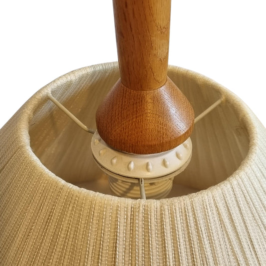 Teak Pendant Lamp, Fabric Shade with Floral Trim, Mid Century Modern, Scandinavian 1960s __etsy:8195322211