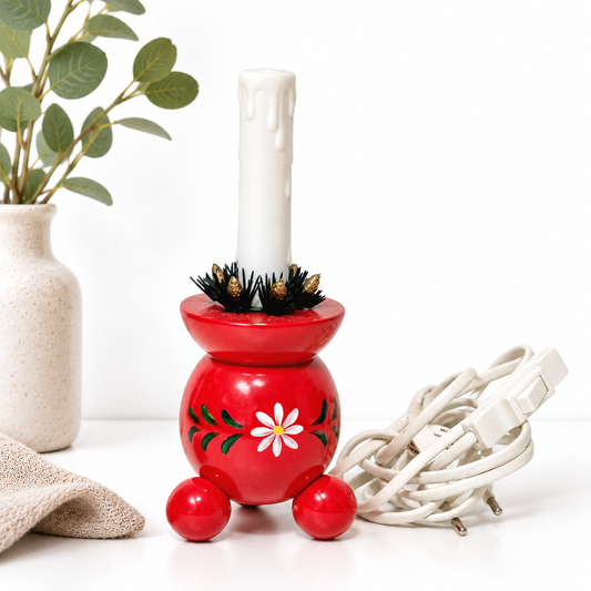 Swedish electric Christmas candle on red hand painted wooden base, photo 2