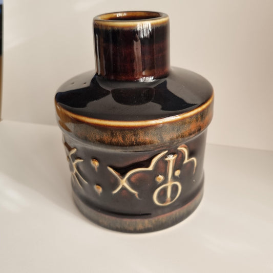 Scandinavian Pottery Carl-Harry Stålhane Fibula Vase - Rörstrand Swedish Mid Century ceramic with carved abstract motifs
