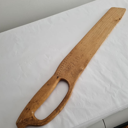 Antique Hand-Carved Butter Paddle 1866 - Scandinavian Folk Art with carved decorative details on wood