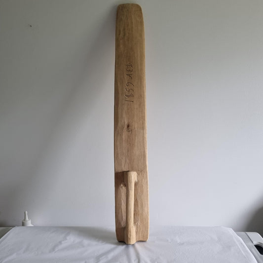 Antique Hand-Carved Butter Paddle 1859: Scandinavian Folk Art Decor wooden paddle with carved handle and date inscription.