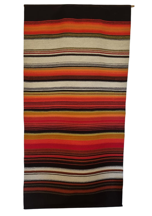 Handwoven Wool Tapestry: Swedish Vintage Folk Art Runner, Early 1900s Nordic Decor with vibrant striped pattern