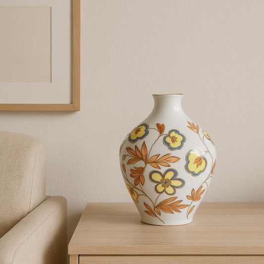 Leltmann Weiden Bavarian Porcelain Vase – Hand-Painted Floral, 1959 with vintage floral design on wooden table in neutral room