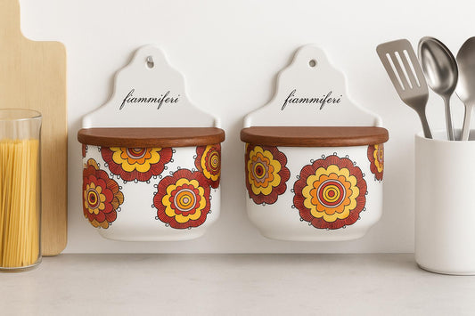 Vintage Italian Ceramic Match Holders: 1970s Floral Kitchen Decor