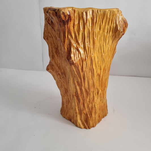 Vintage Naturalistic Burl Wood Free Form Sculptural Modern Vase, Wabi Sabi- Japandi decor with textured natural wood finish