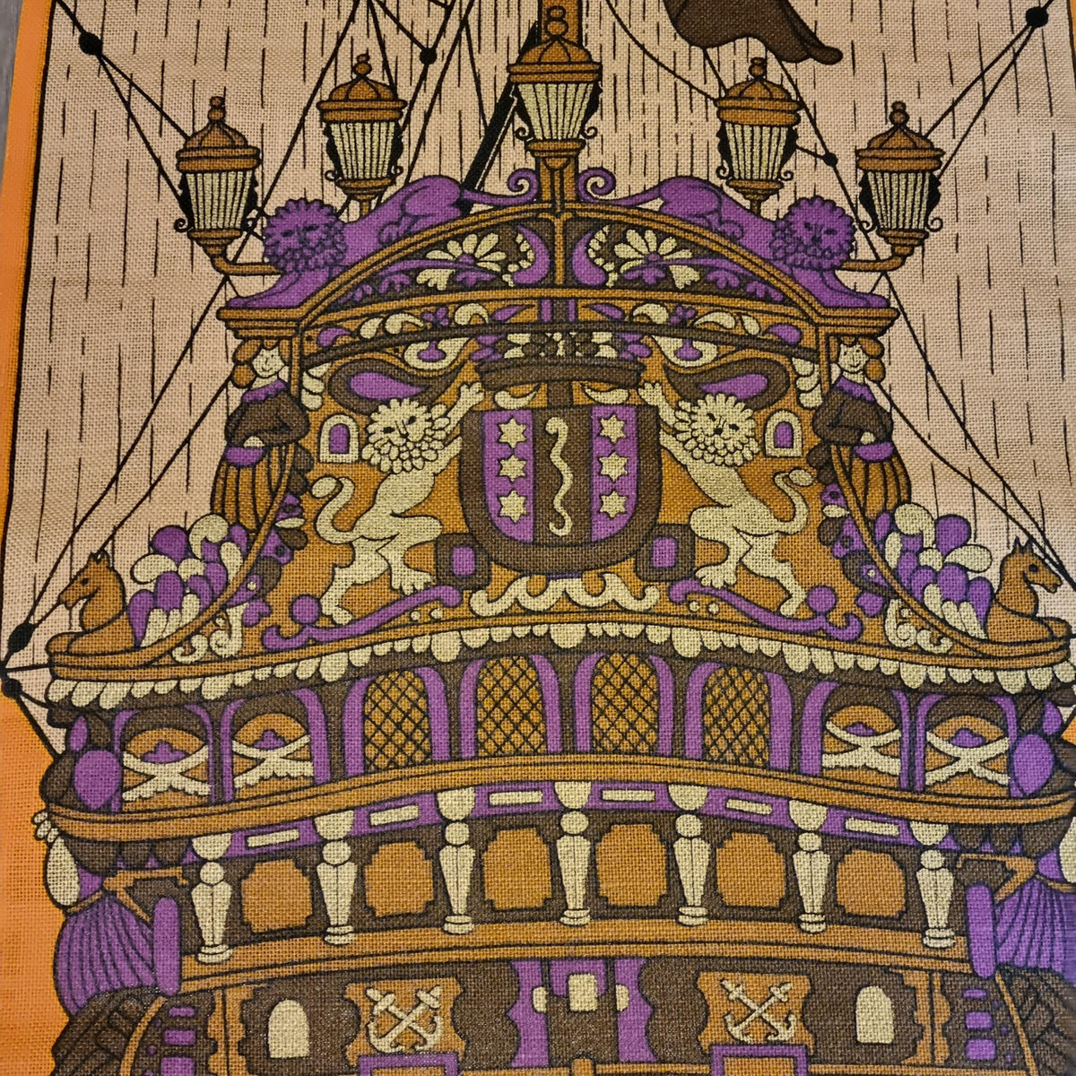 Vasa Warship Linen Wall Hanging Sweden 1970s Ulla Scheuer ULLAS