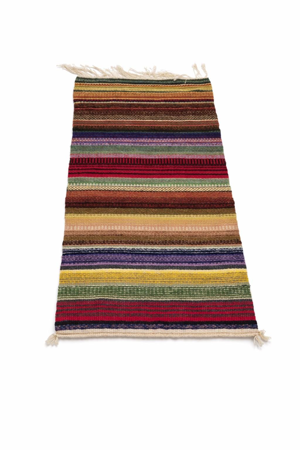 Swedish Rag Rug Handwoven Flatweave Striped Multicolor Signed Wool Runner Sweden