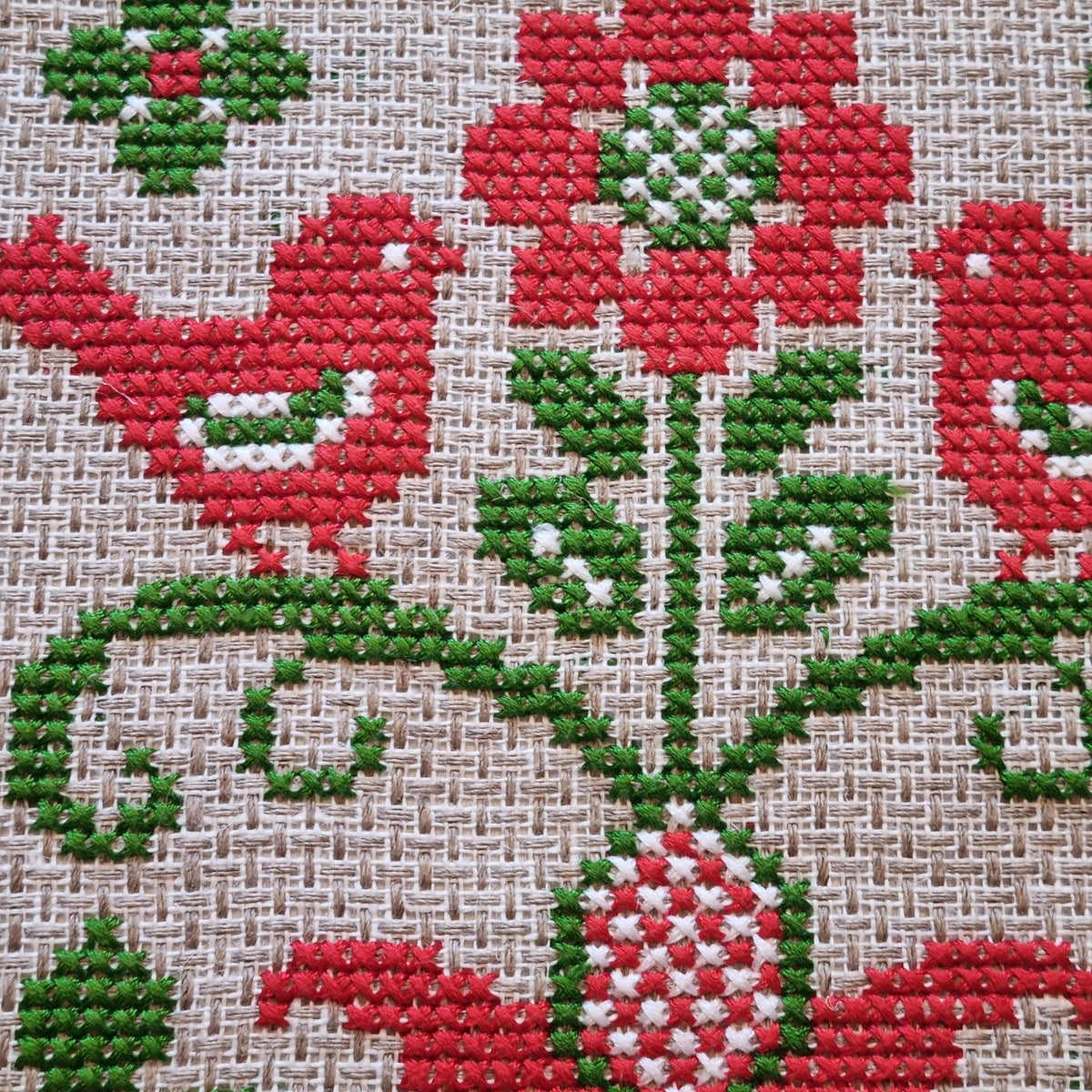 Cross Stitch Wall Hanging Swedish Folk Art Tulip Red Green Handmade Linen Sweden