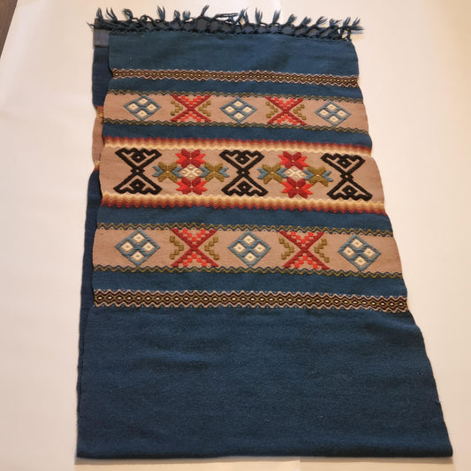 Handmade Swedish allmoge teal wool table runner with folk embroidery – photo 2