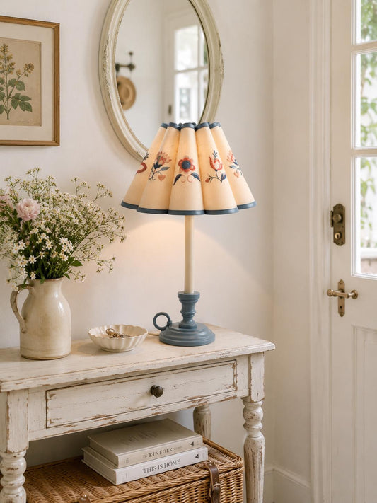 Embroidered Cottagecore Table Lamp, Floral Lampshade, Vintage Style Bedside Light, Romantic Cottage Decor, Shabby Chic Bedroom Lamp
