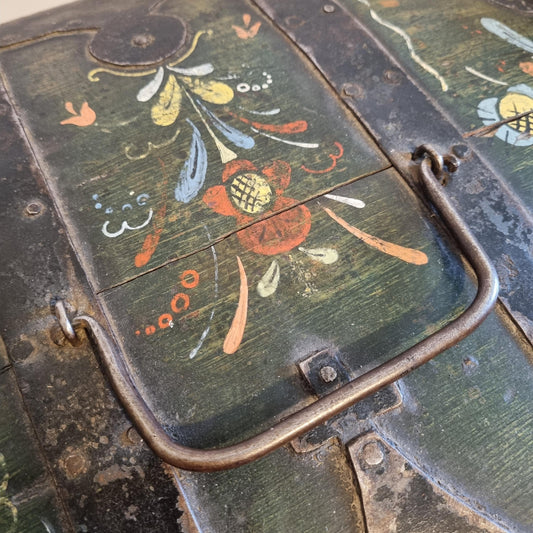Antique Swedish Folk Art Vedding Box, Kurbits Painting, 19th Century Scandinavian Bentwood Box, Rosemaling Chest