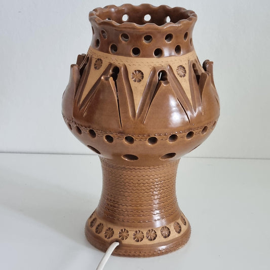 Vintage Swedish Handmade Ceramic Table Lamp, Perforated Studio Pottery Bedside Light, Rustic Scandinavian Folk Art Decor