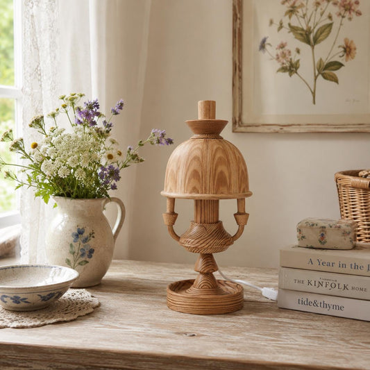 Scandinavian Solid Pine Table Lamp – Swedish Handcrafted Wooden Lamp – Rustic Cottage Core Decor
