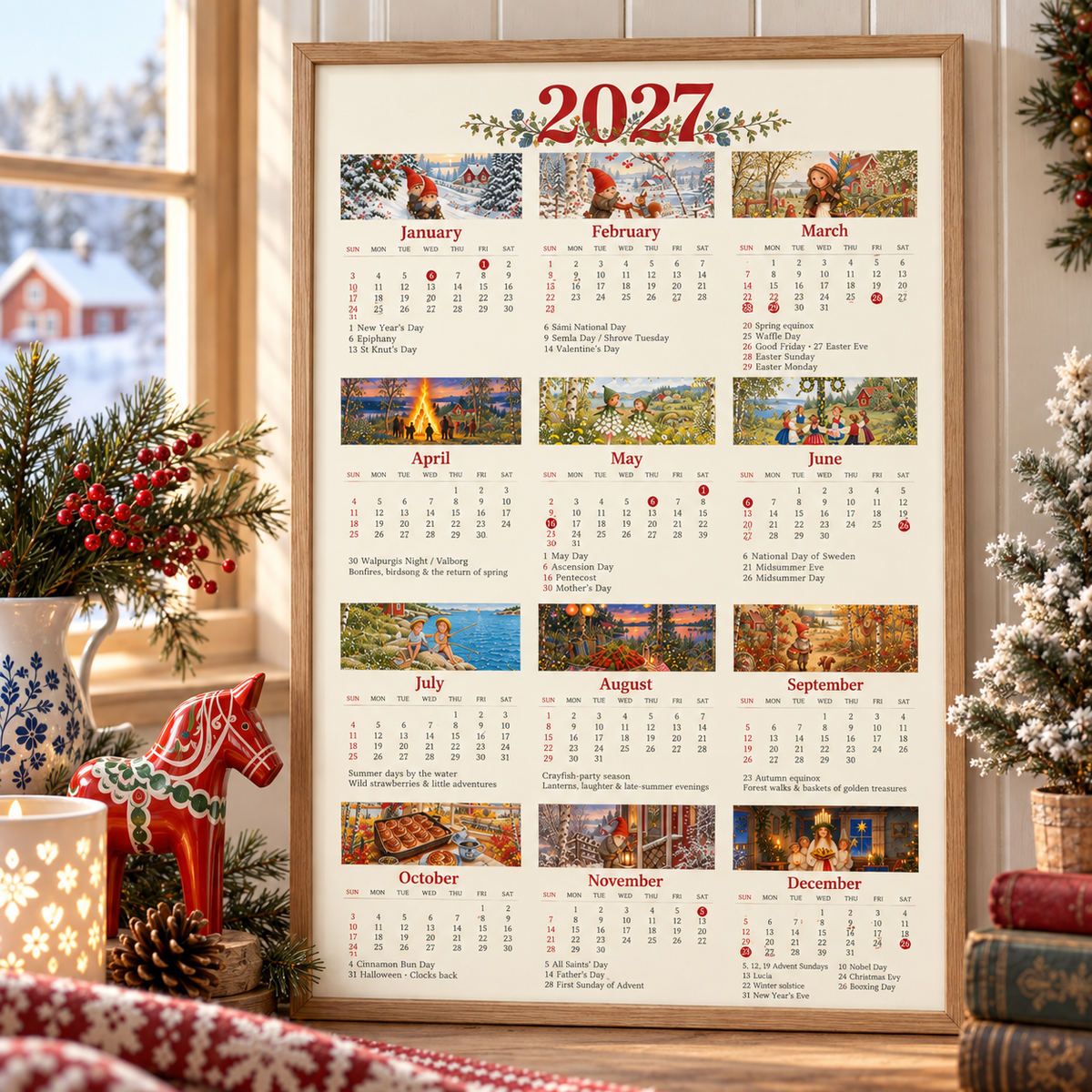 2027 Swedish Heritage Wall Calendar, Swedish Holidays