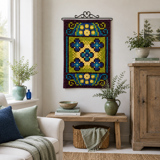 Vintage Swedish Needlepoint Geometric Wall Hanging