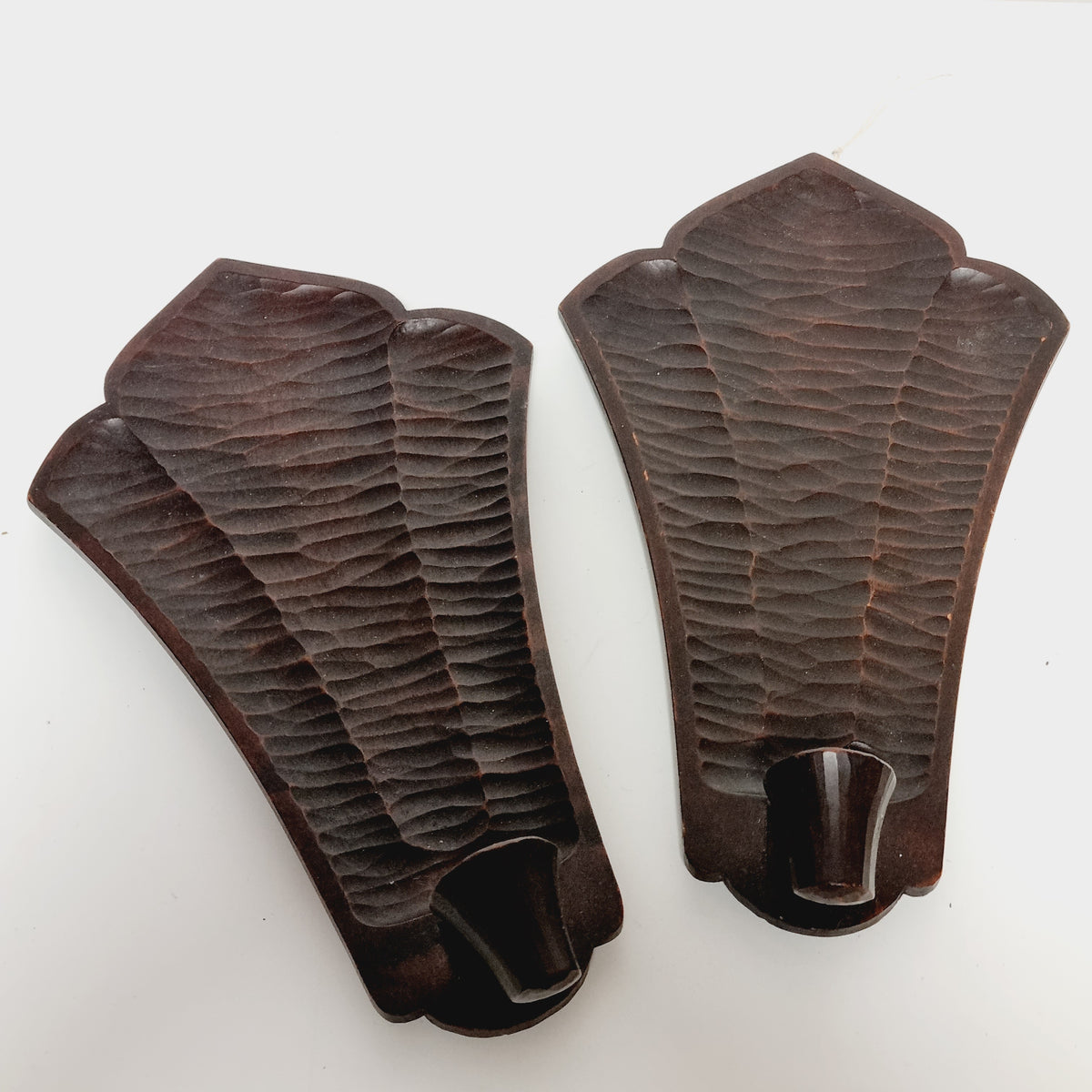 Steneby carved wood candle wall sconces with pointed arch tops