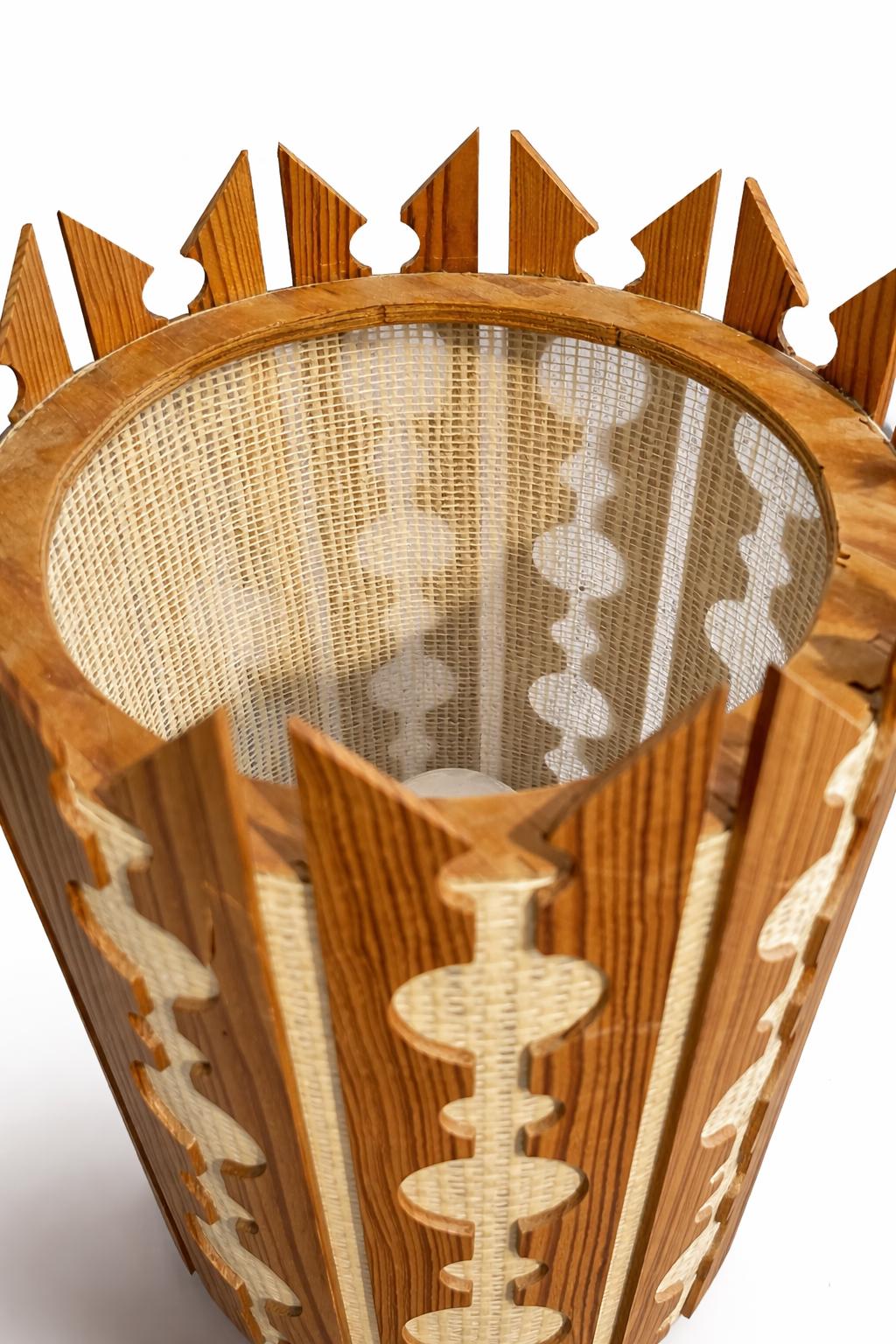 Swedish 1970s root wood table lamp with burl base and pine slat shade – photo 5