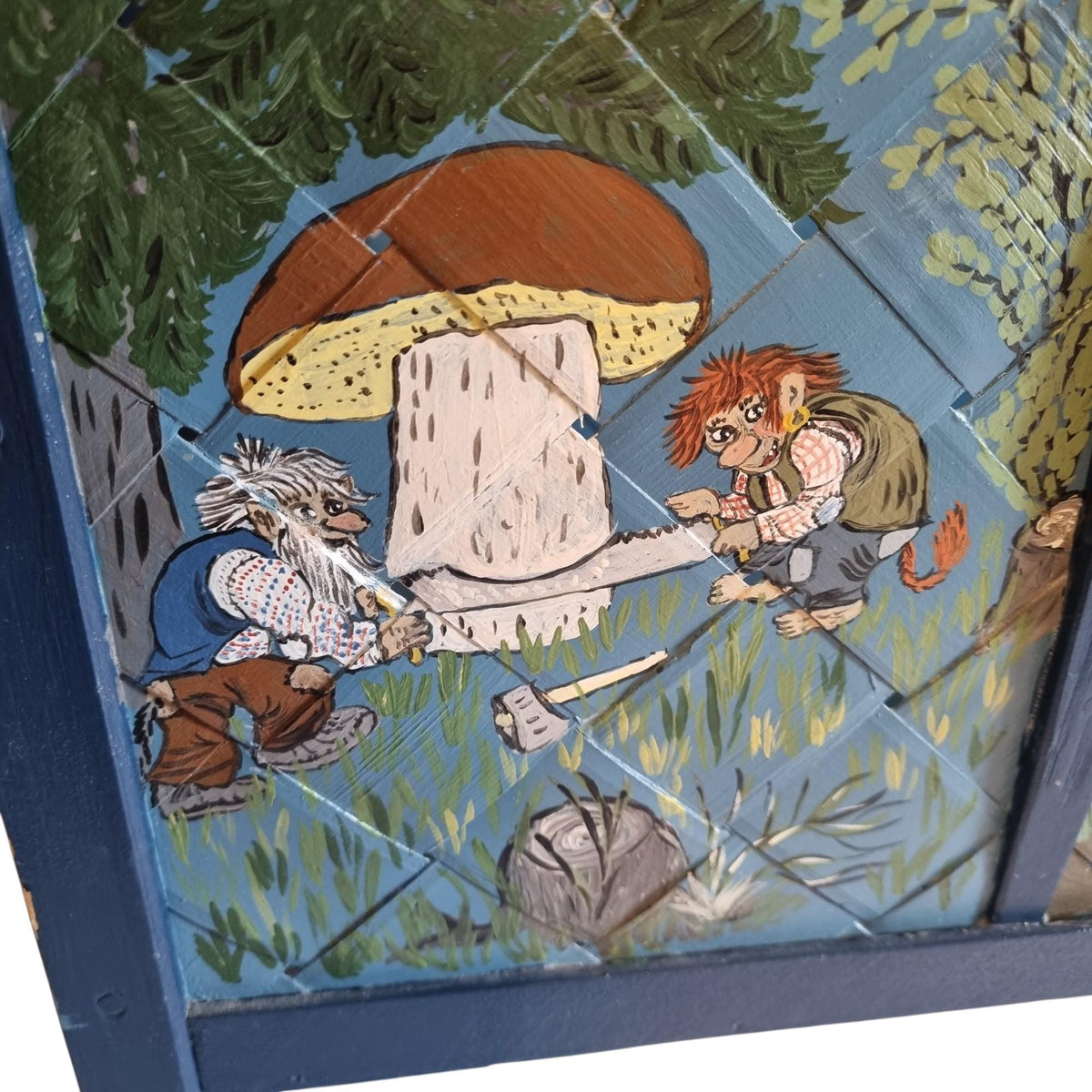 Swedish hand-painted troll art wooden magazine holder, signed L.Ö-95 – photo 8
