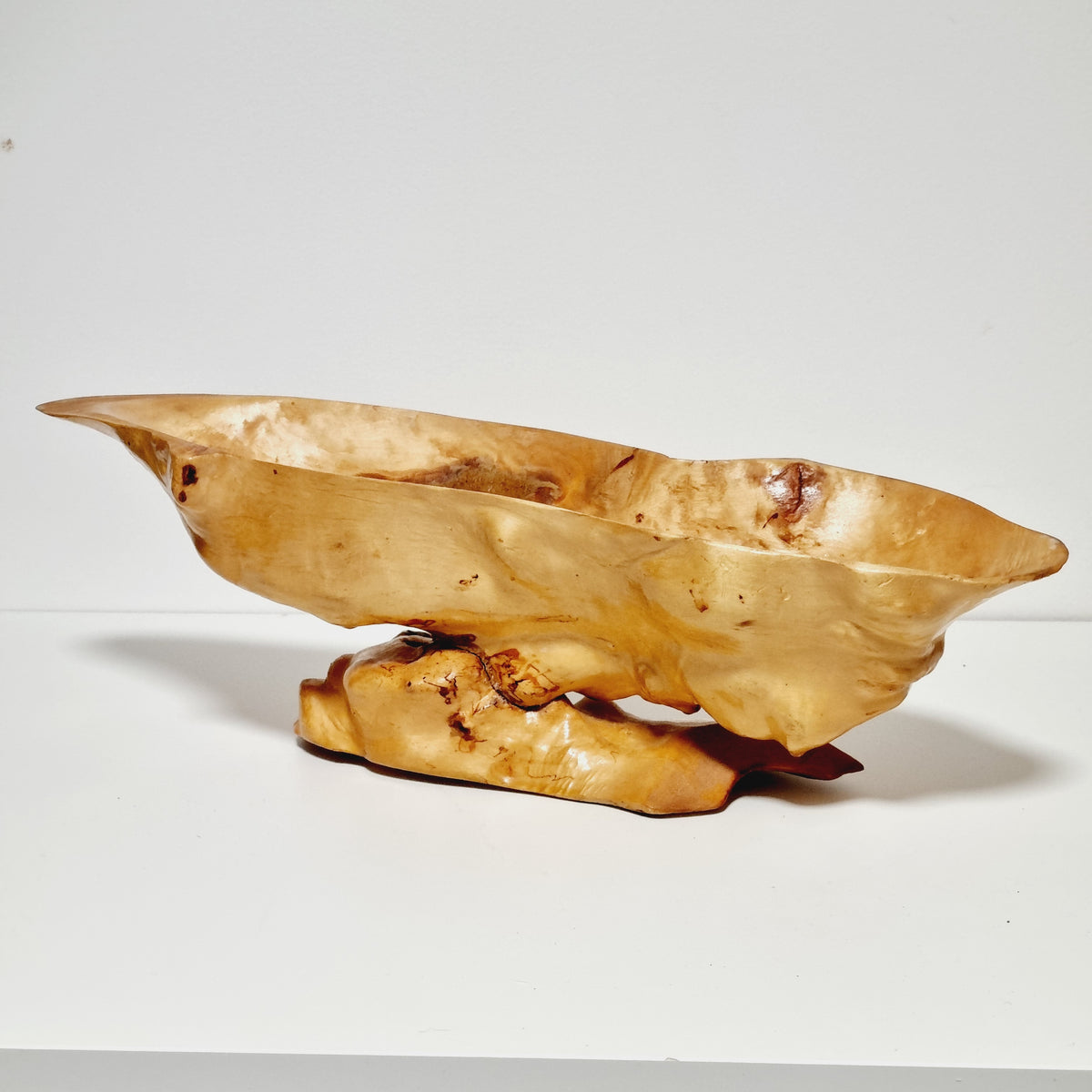 Hand carved Swedish root wood bowl on natural root base