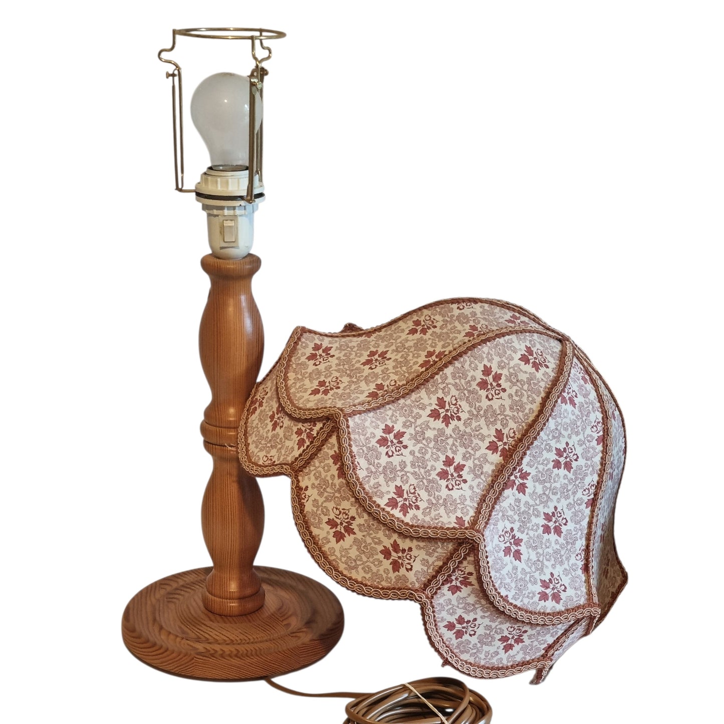Pine Table Lamp Floral Scalloped Shade Swedish Cottage Bedside Light Markslöjd