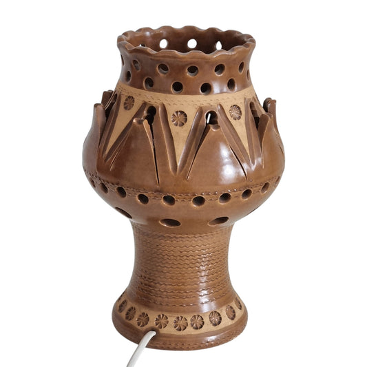 Vintage Swedish Handmade Ceramic Table Lamp, Perforated Studio Pottery Bedside Light, Rustic Scandinavian Folk Art Decor