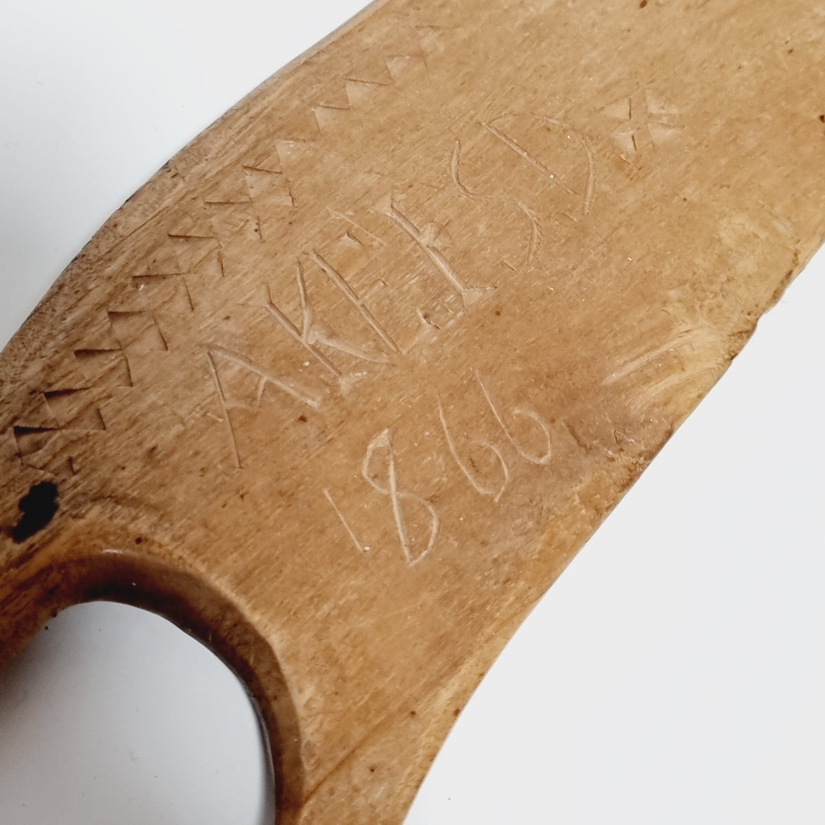 Hand carved Swedish folk art scutching knife dated 1866 – photo 3