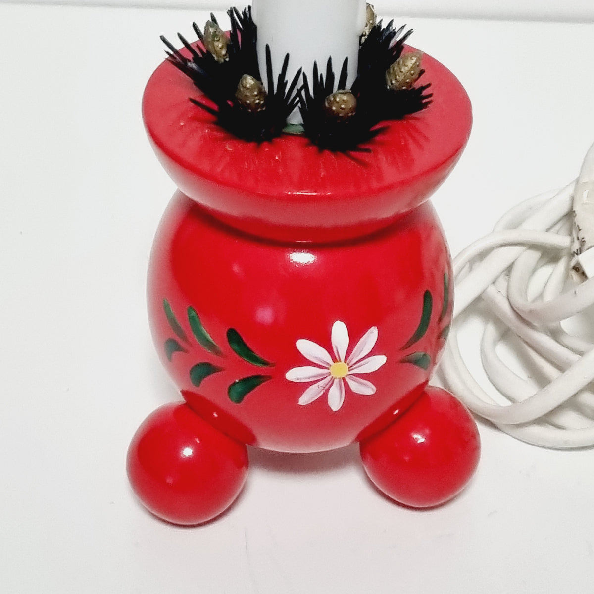 Swedish electric Christmas candle on red hand painted wooden base, photo 4