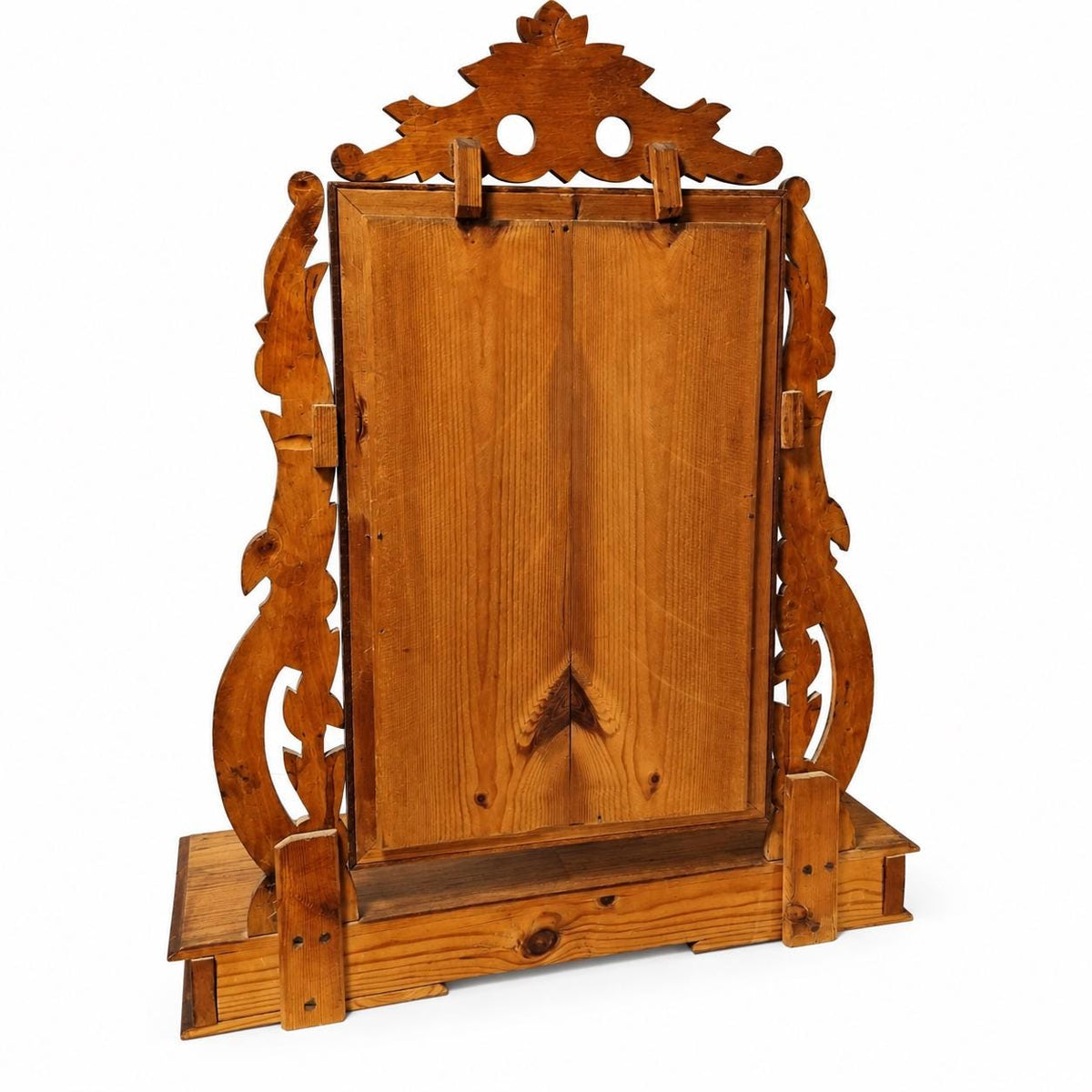 Antique carved walnut dressing table mirror with tilting mirror and drawer – photo 3