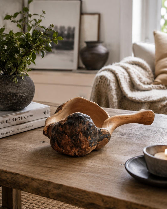 Hand-carved Swedish burl wood free-form bowl with knotholes – photo 2