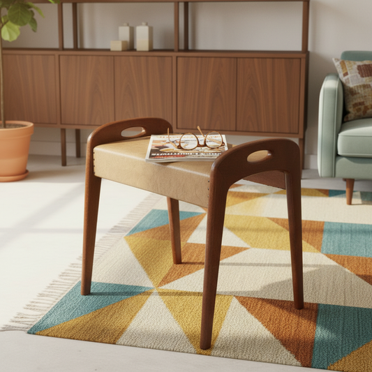  Authentic Patina with vintage charm on geometric rug in bright Scandinavian interior