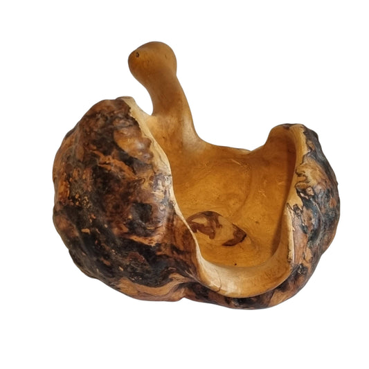 Hand-carved Swedish burl wood free-form bowl with knotholes