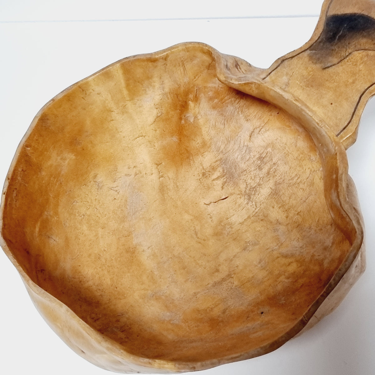Organic shape of large Swedish burl wood bowl