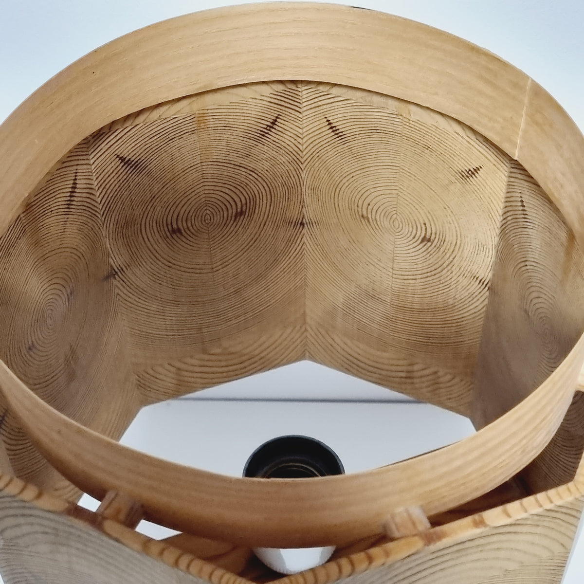 Inside of end grain pine shade with bent wood top ring