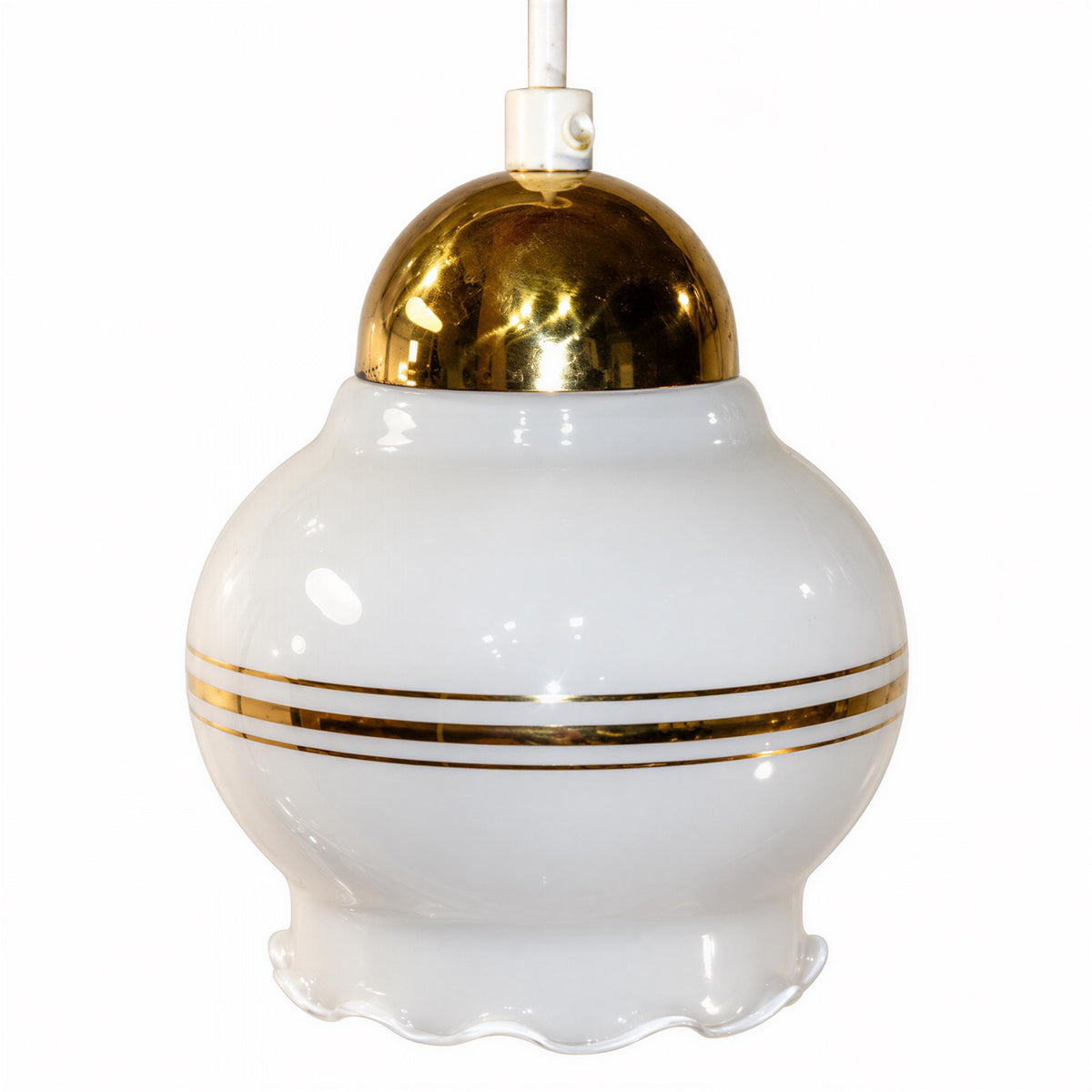 Swedish opaline pendant lights, set of 3, white milk glass with brass – photo 7