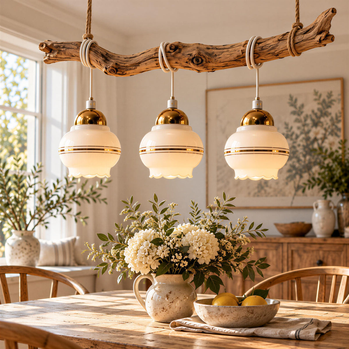 Swedish opaline pendant lights, set of 3, white milk glass with brass – photo 5
