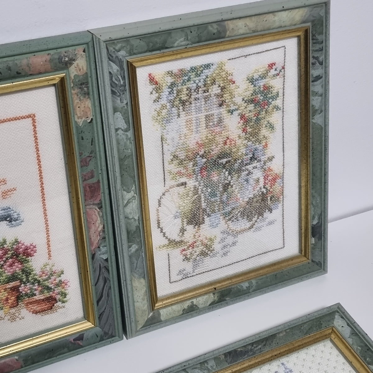 Framed cross stitch garden scenes, hand stitched needlework, photo 7