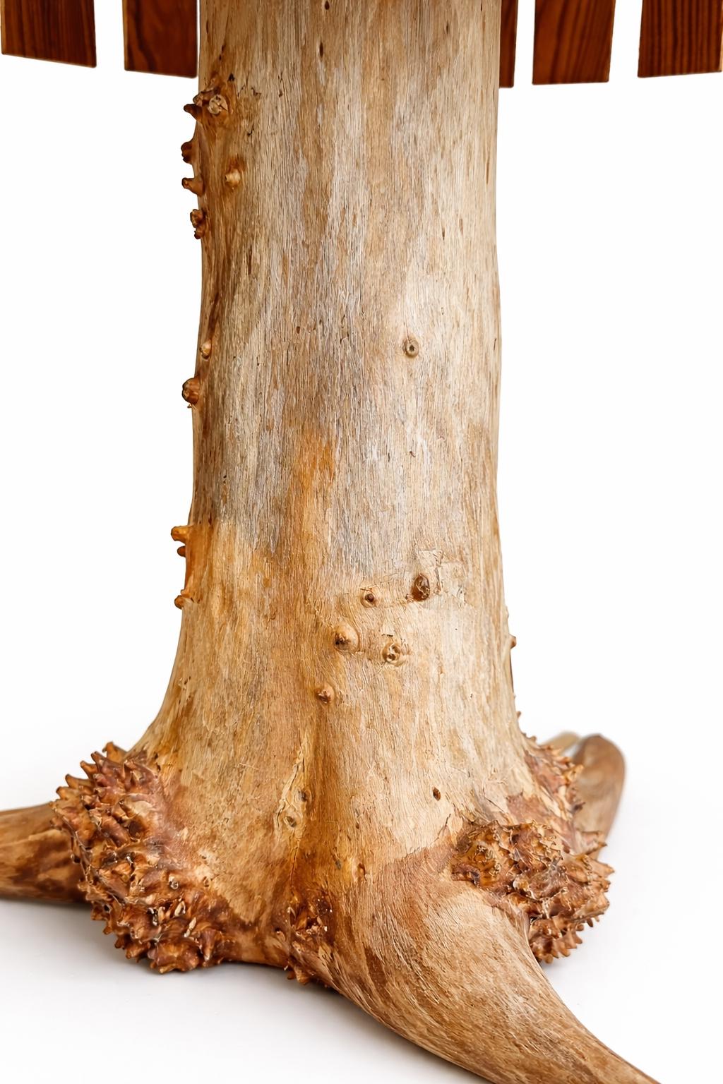 Swedish 1970s root wood table lamp with burl base and pine slat shade – photo 4