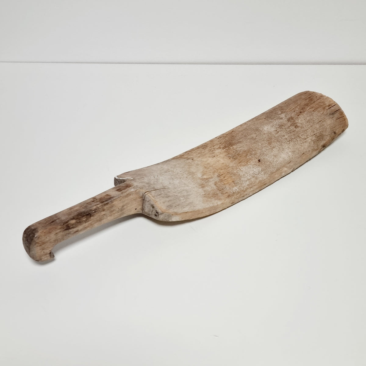 Antique Swedish flax scutching knife, hand carved wooden skäkta with hooked handle