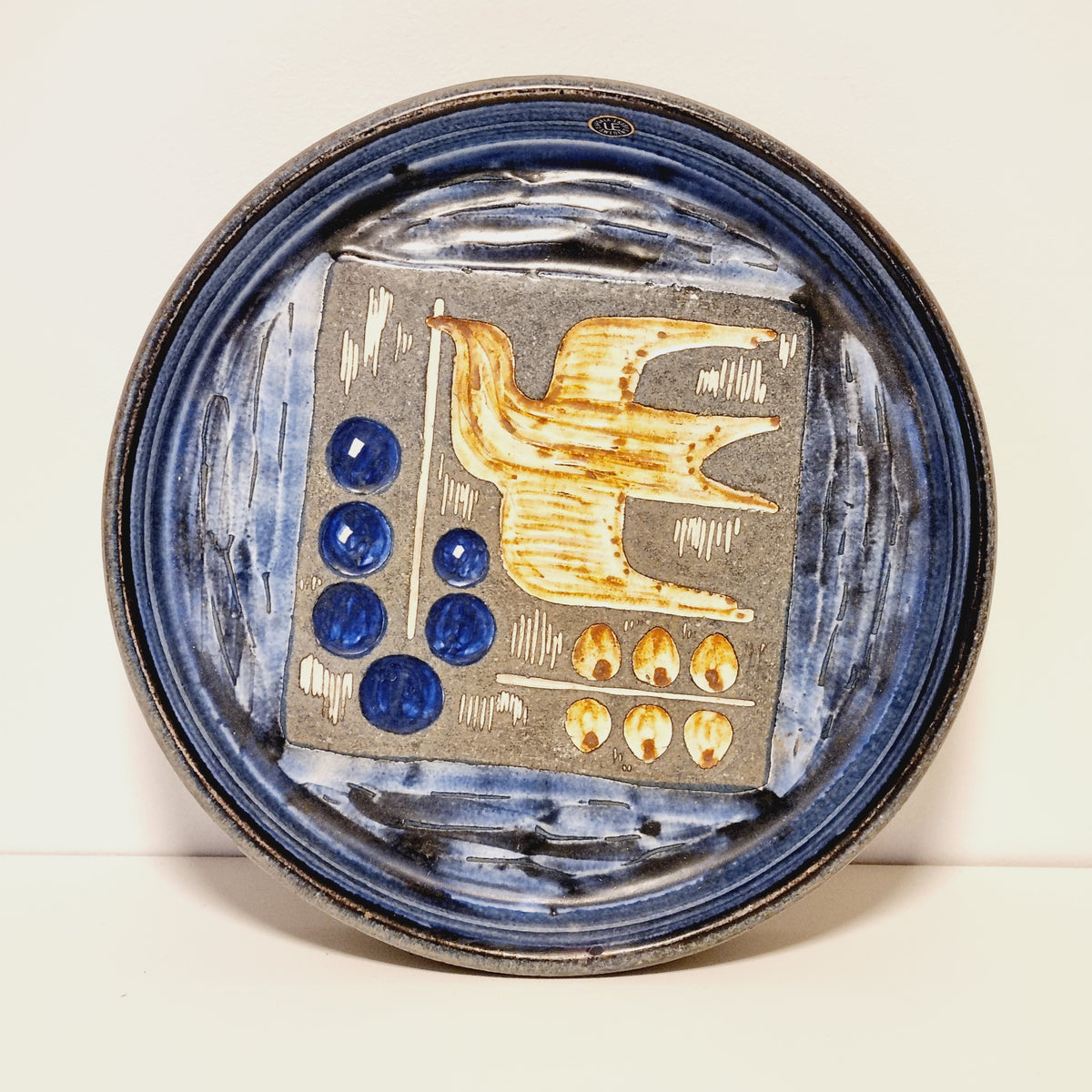 Upsala Ekeby bird wall plate, Swedish mid century chamotte ceramic, photo 6