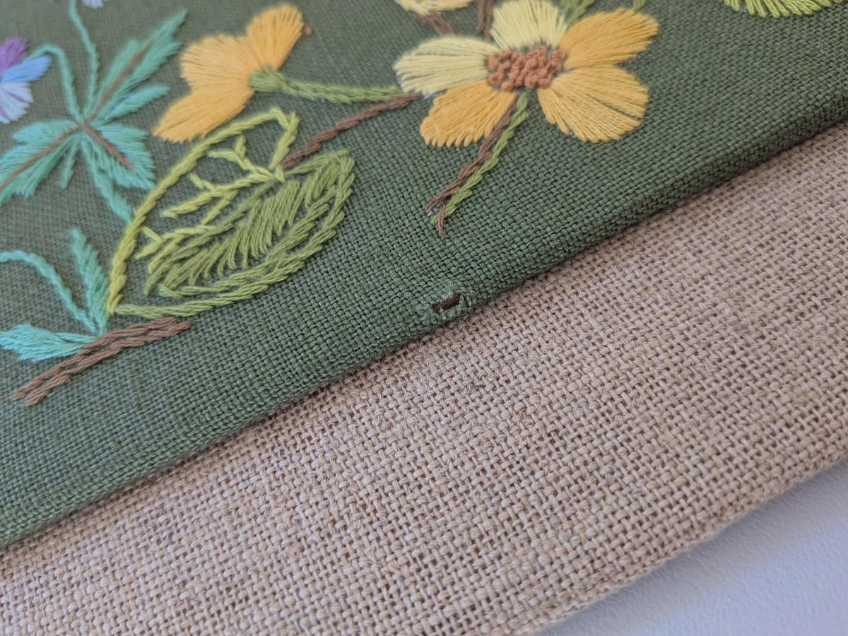 Swedish wildflower embroidery on moss green in solid teak frame – photo 3