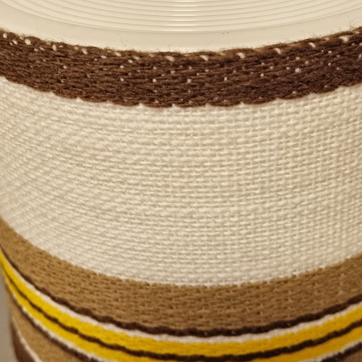 Pair of 1970s carved wood table lamps with striped fabric shades – photo 4