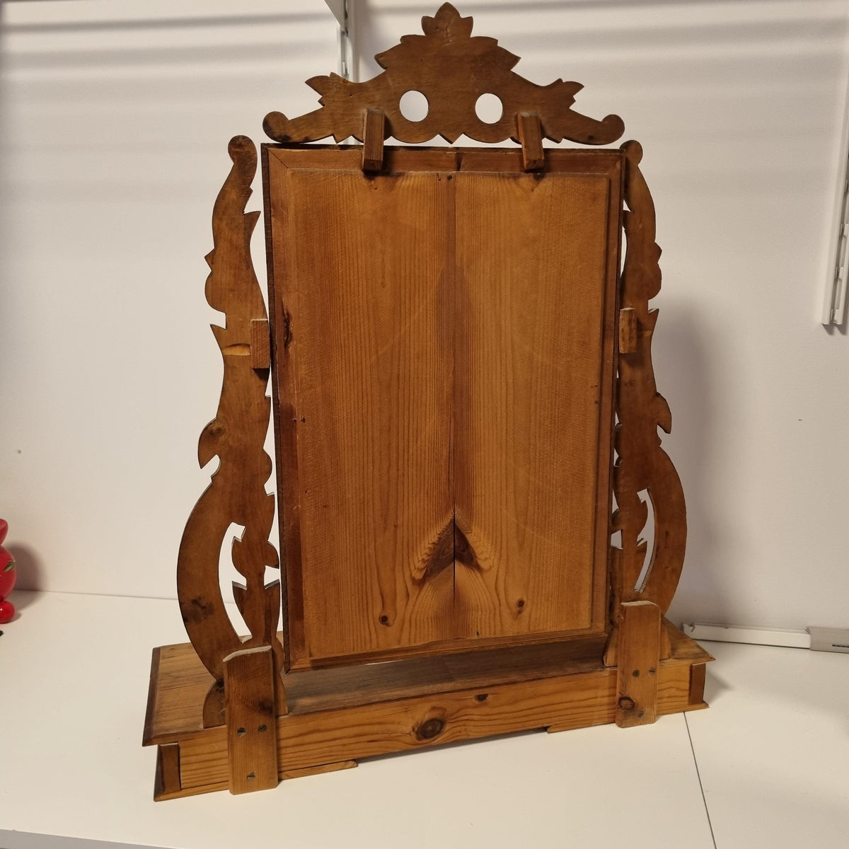 Antique carved walnut dressing table mirror with tilting mirror and drawer – photo 7