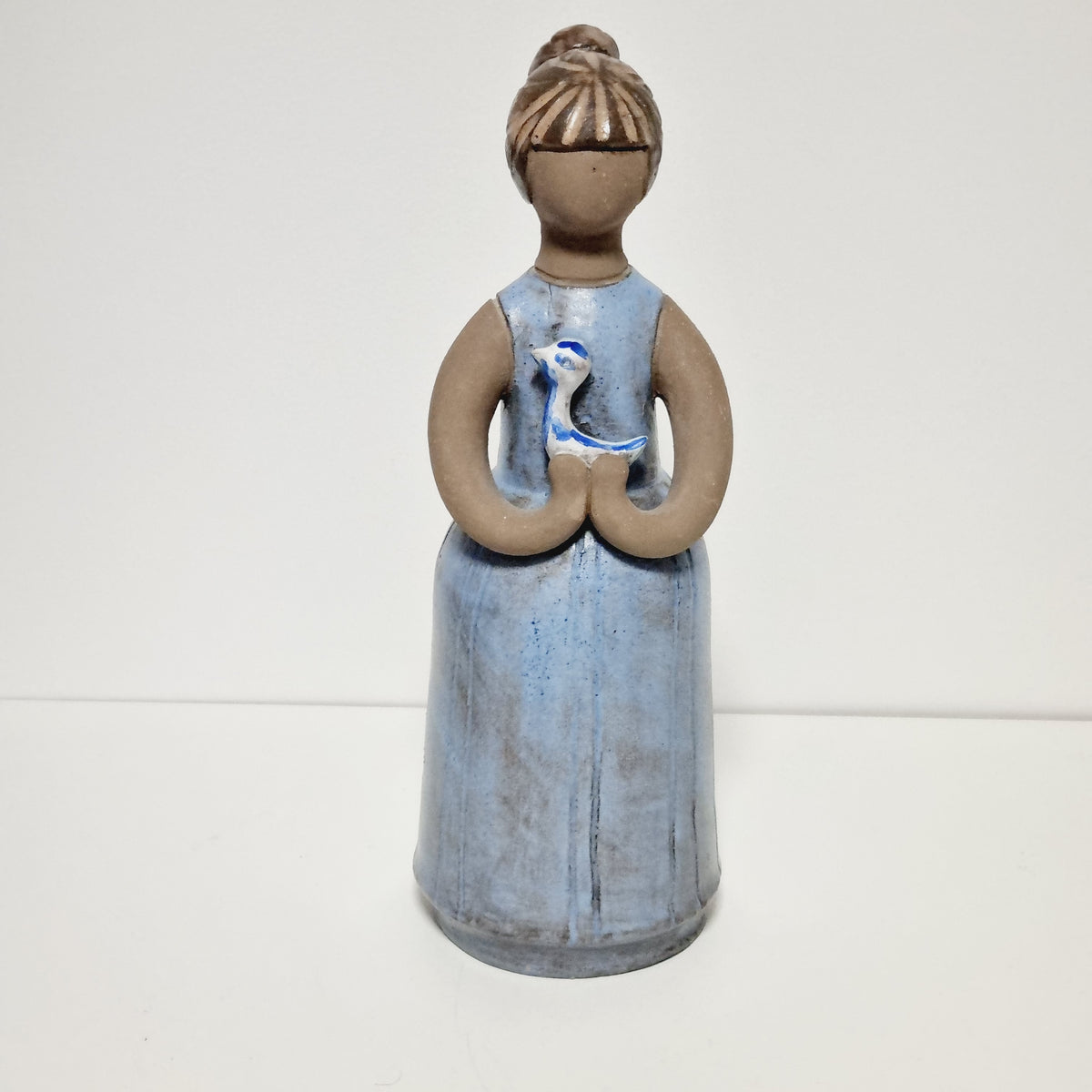 Elbogen Keramik girl figurine with bird, vintage Swedish pottery, photo 2