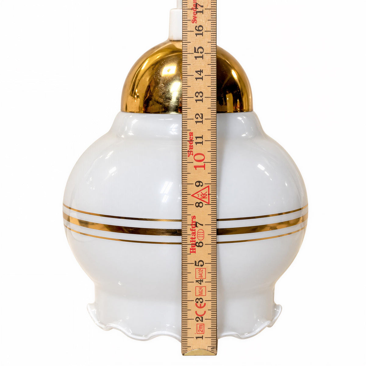 Swedish opaline pendant lights, set of 3, white milk glass with brass – photo 11