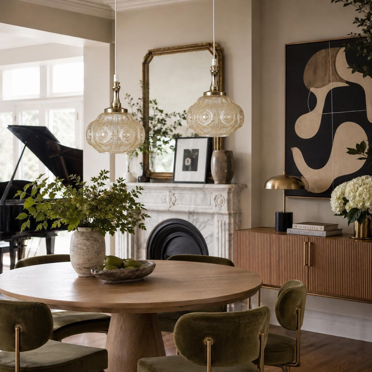 Pair of 1960s Swedish pressed glass pendant lights with brass-tone fittings – photo 10